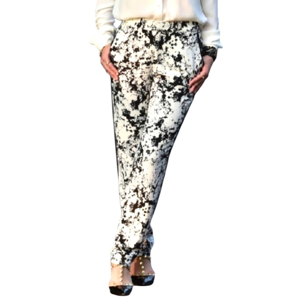 Banana Republic marble‎ print tapered leg pants size 2 Black white Modern Chic
